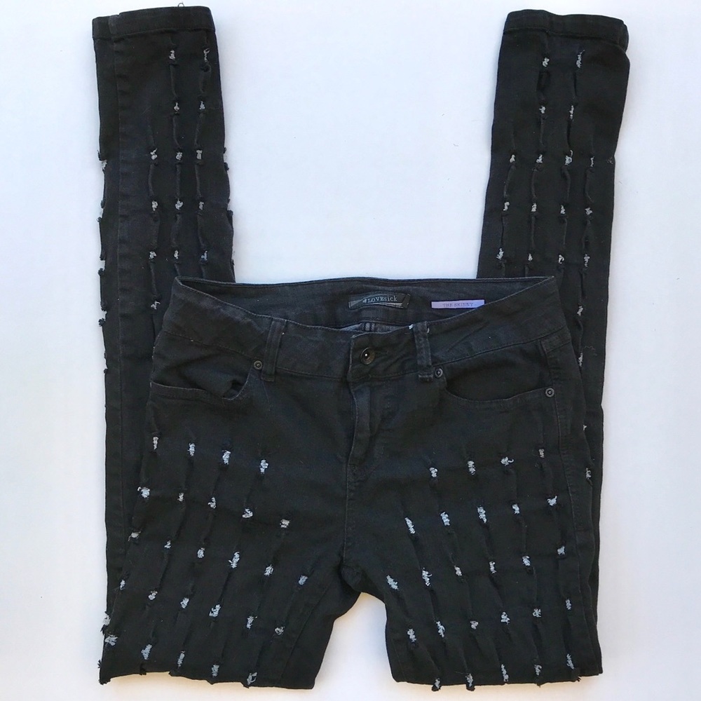 Lovesick Black Skinny Jeans Ripped Details